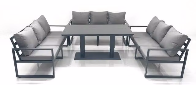 Fimous 9 Seater Aluminium Garden Sofa Set with Rising Dining Table in Dark Grey