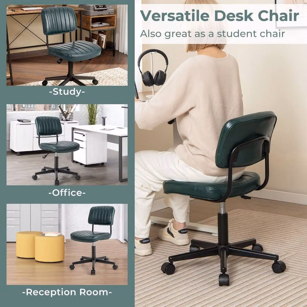 Costway Ergonomic Green PU Leather Rolling Task Chair with Swivel and Castors – 5