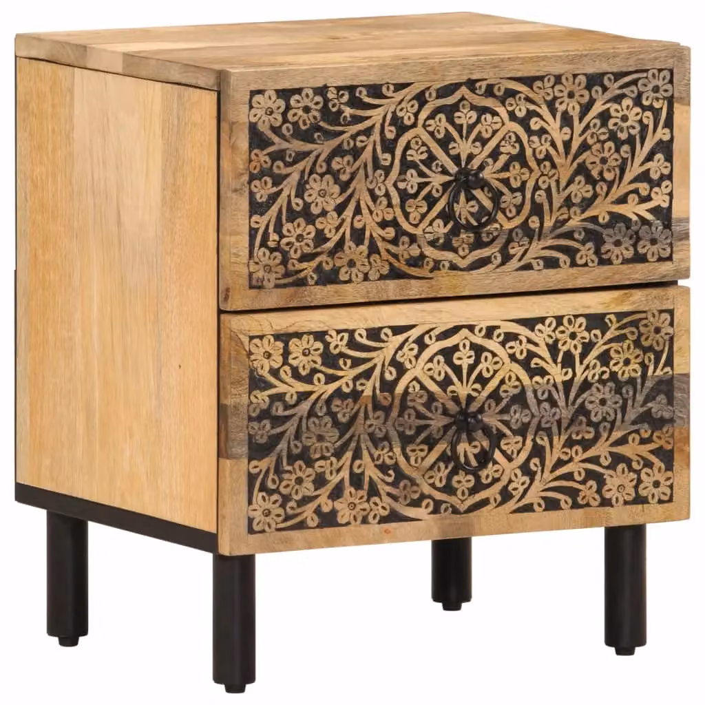 Berkfield Home Solid Mango Wood Bedside Cabinet in Brown, W/D/H: 40 x 33 x 46 cm – 2
