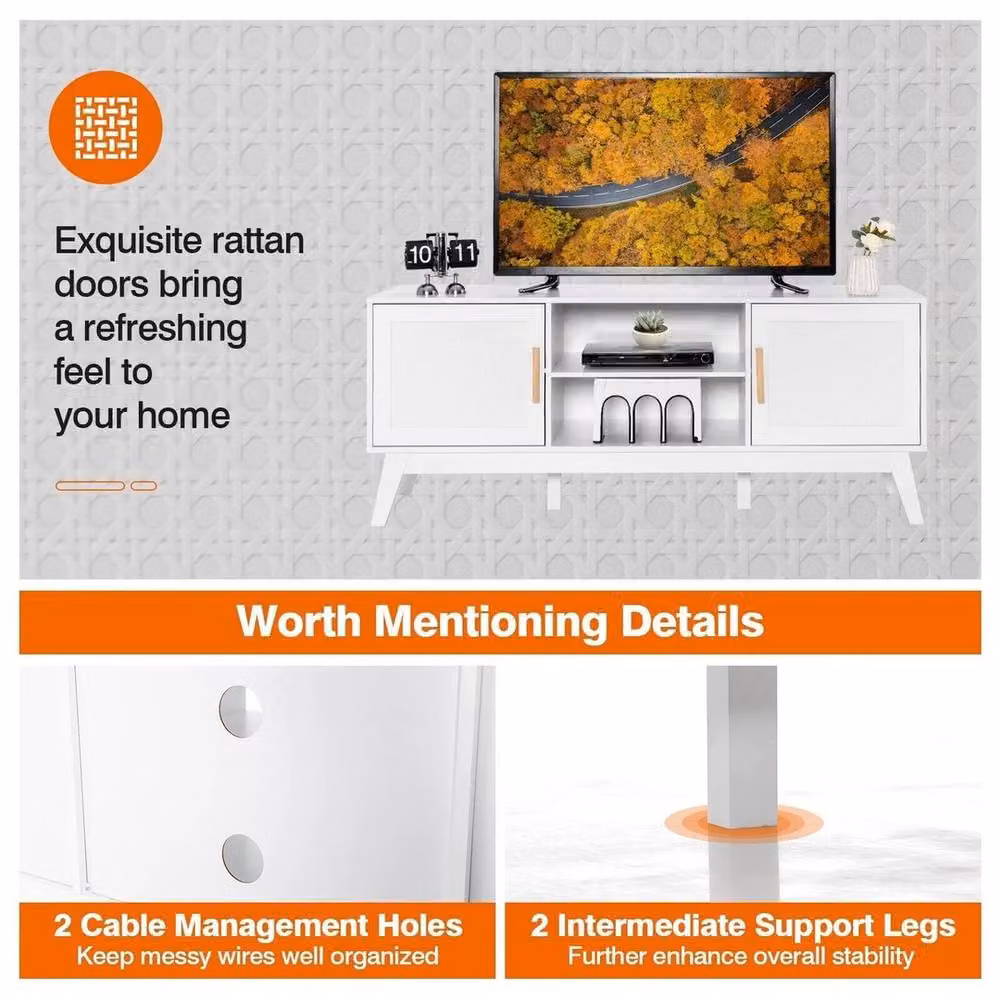 EONLION White Rattan TV Stand Media Console Table W/D/H: 100 x 100 x 61 cm – 3