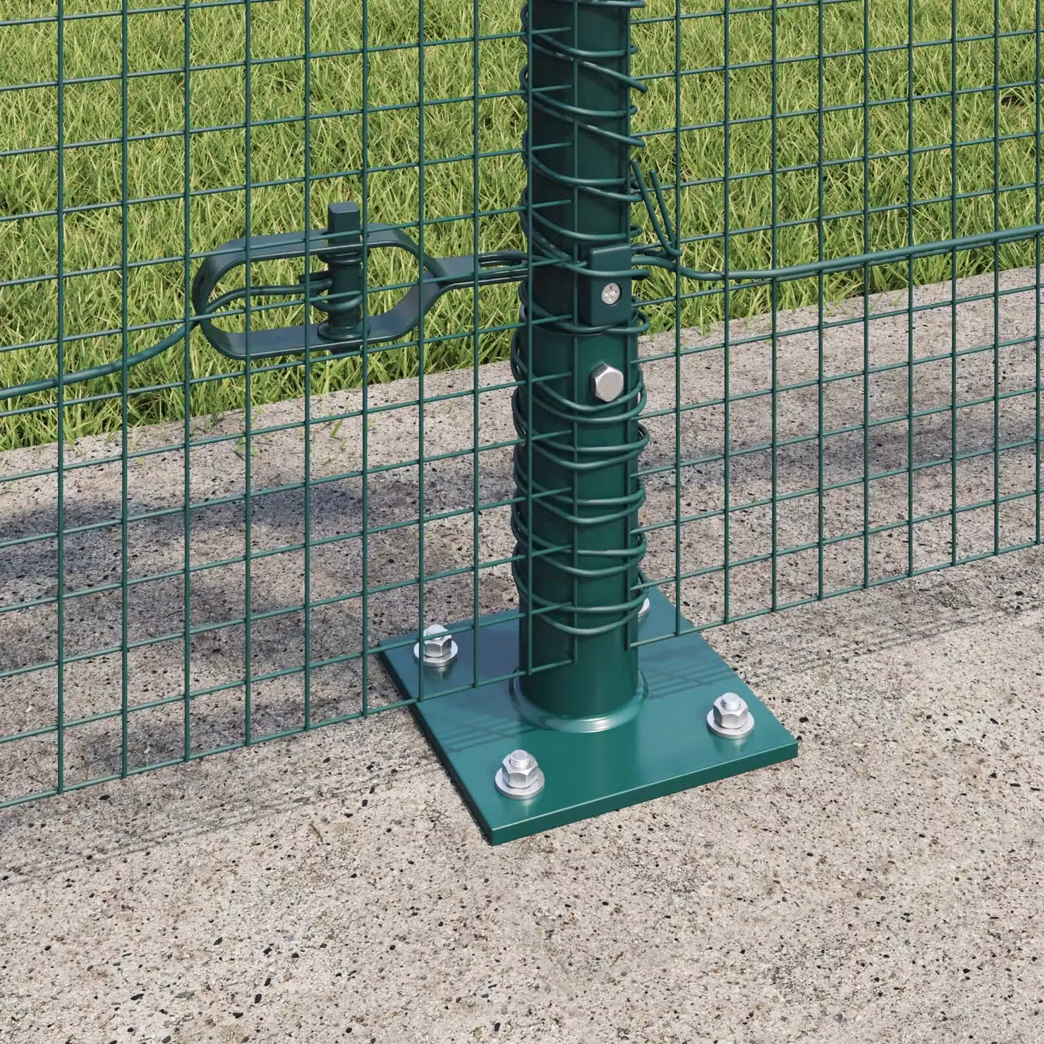 Berkfield Home Green Powder-Coated Steel Welded Wire Fence with 13 Flanged Posts, 1 x 50 m – 3