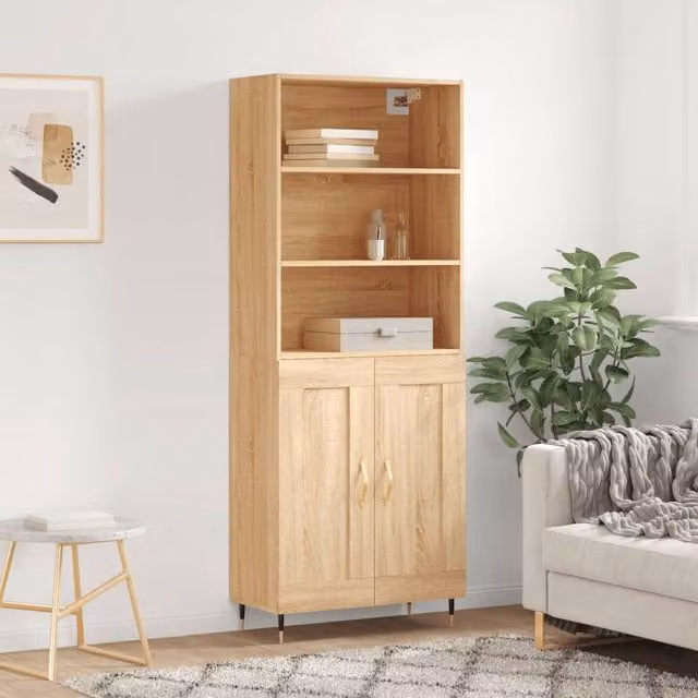 Berkfield Home Sonoma Oak Highboard in Brown, W/D/H: 69.5 x 34 x 180 cm