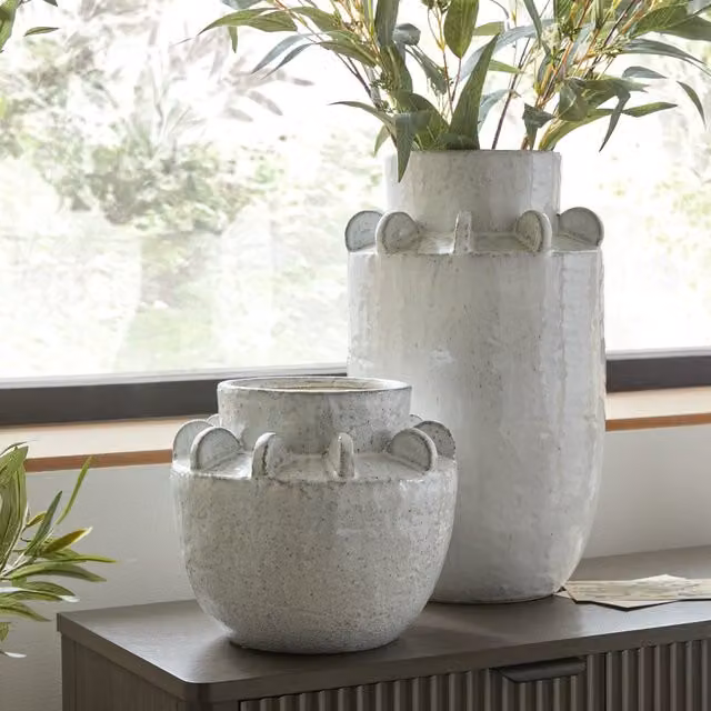 KDMK Dara Large Hydria White Textured Ceramic Tabletop Vase