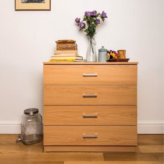 Home Treats Beech Wooden Chest of Drawers in Brown