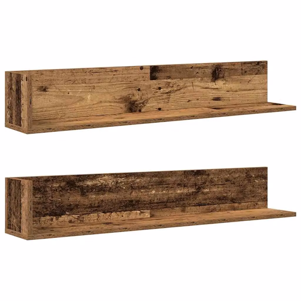 Berkfield Home Wall Shelves, 2 Piece Set in Brown Old Wood, W/D/H: 100 x 16.5 x 16.5 cm – 2