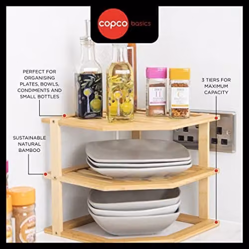 Copco Bamboo Three Tier Kitchen Corner Storage Shelf in Brown – 2