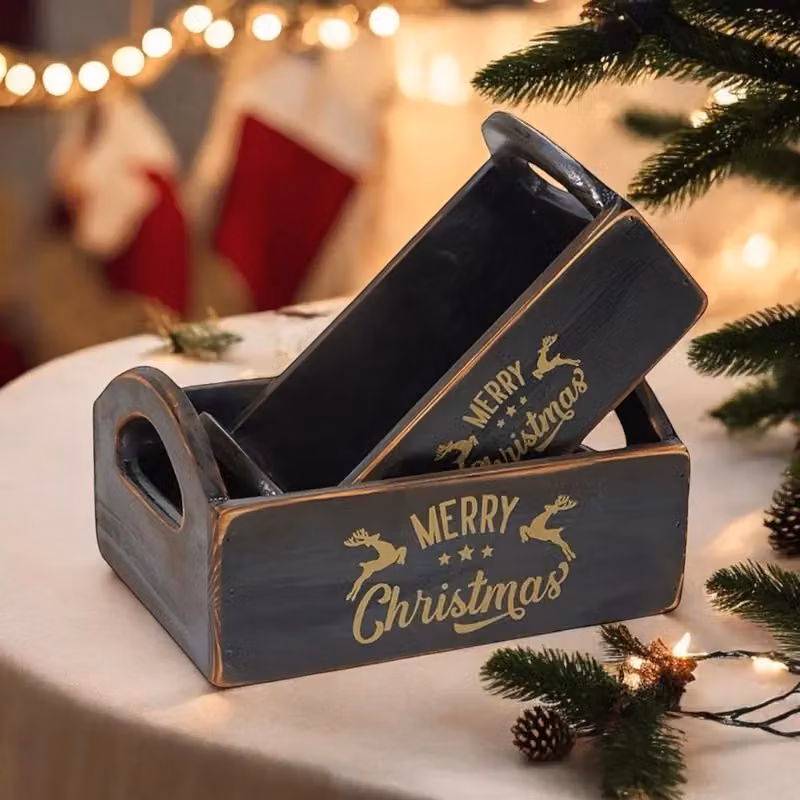 Minster Merry Christmas Wooden Crates, Set of 2, Black – 3
