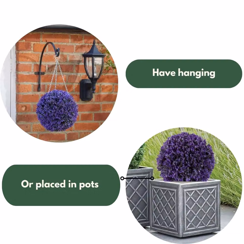 Marco Paul Hanging Artificial Round Topiary Ball in Purple, Diameter: 30 cm – 4