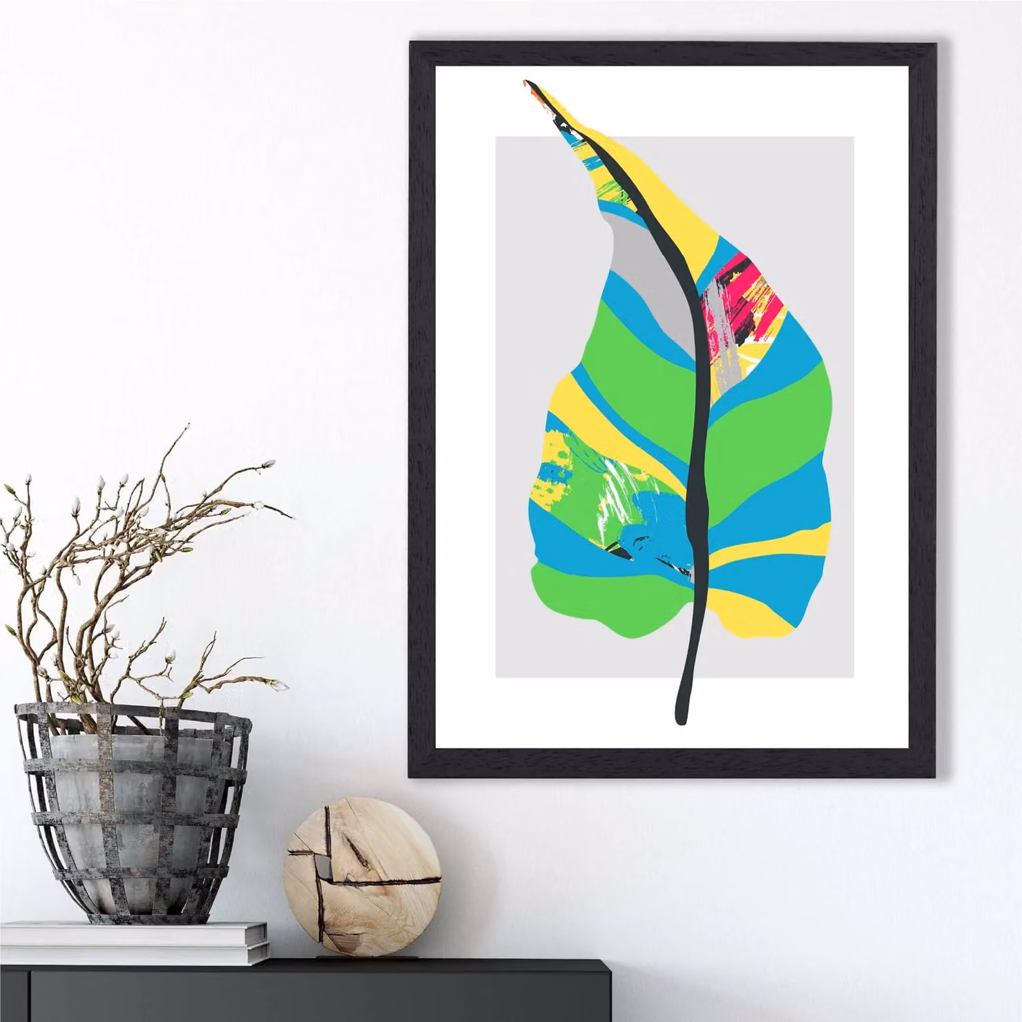 ARTZE Tropical Plant Blue and Green Abstract Minimalist Framed Print with Black Frame – 2