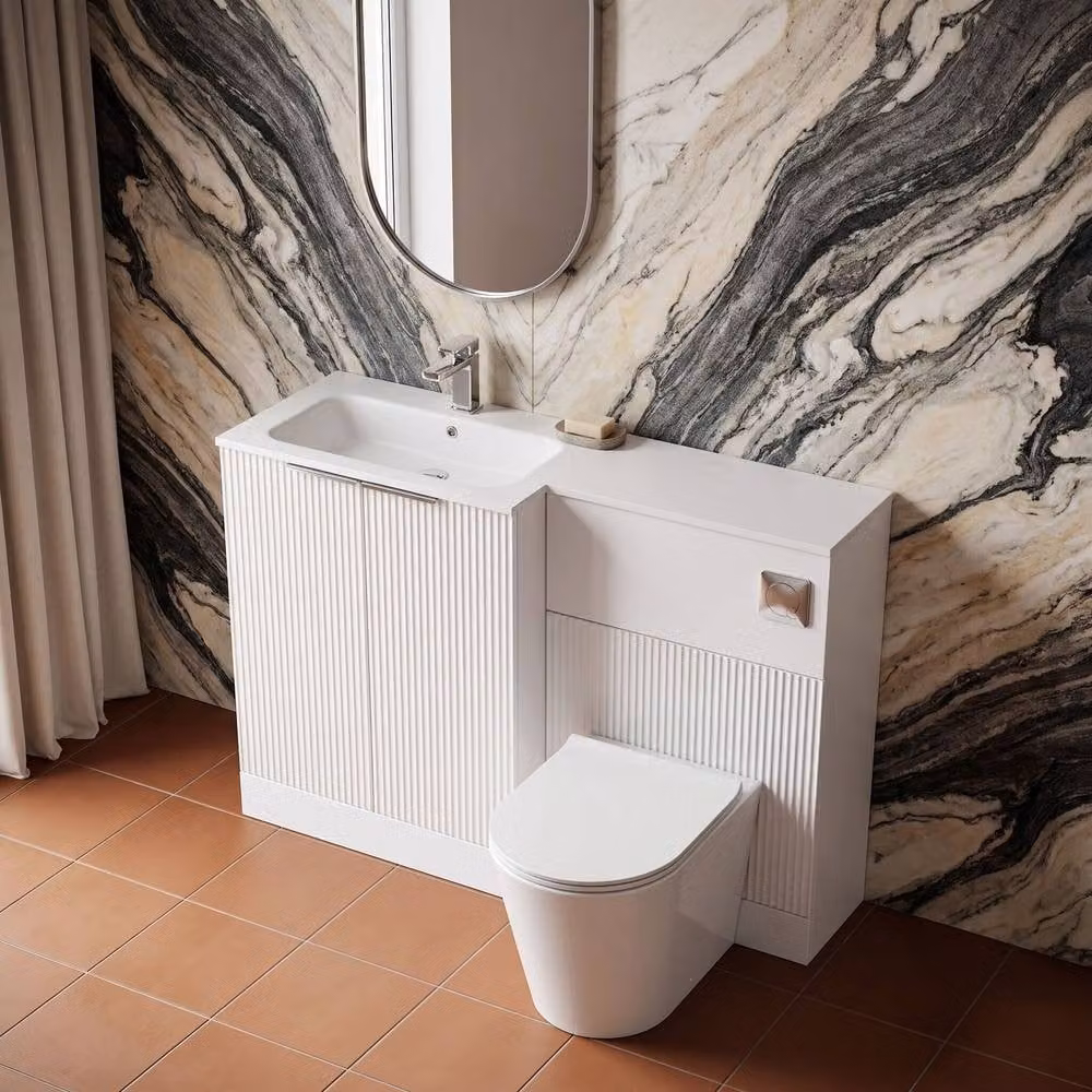Balterley Tixall 2 Door Vanity WC Combi Unit with Stone Basin, White, W: 110 cm – 2