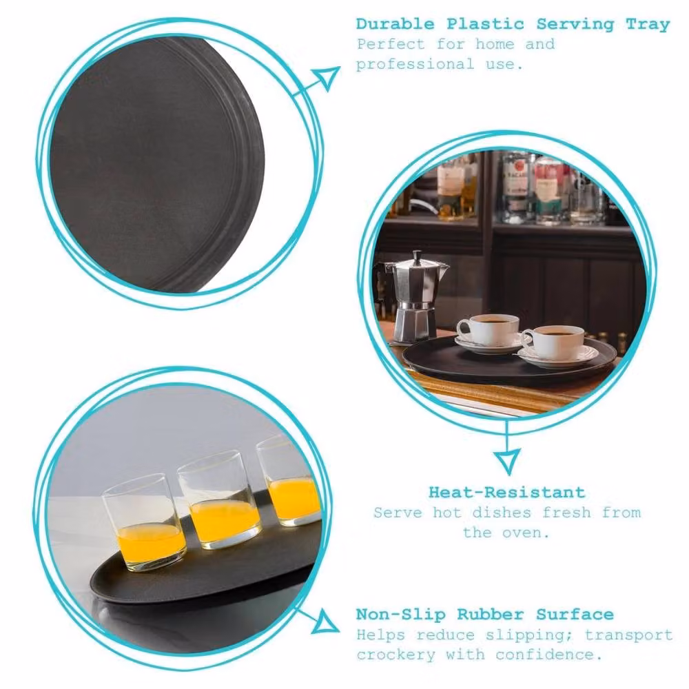 Kelvenix Set of 6 Black Oval Non-Slip Plastic Serving Trays, W: 79 cm x D: 66 cm – 3