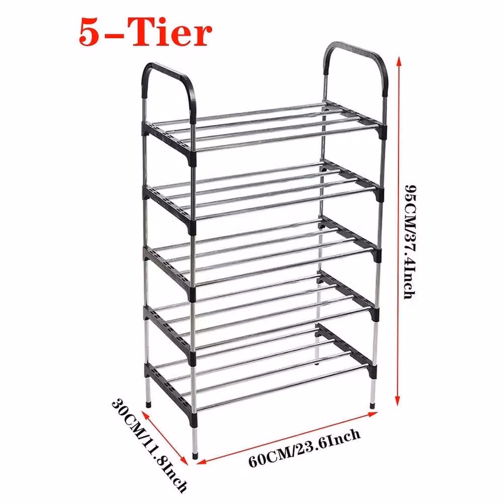 SPETLEK 5-Tier Narrow Metal Shoe Storage Rack in Silver – 2