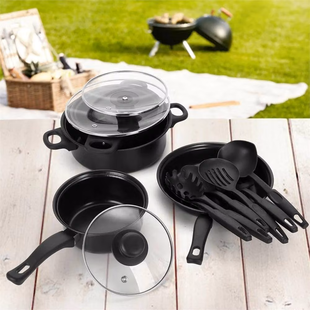 Nordara 13-Piece Non-Stick Cookware Set with Glass Lids in Black – 5