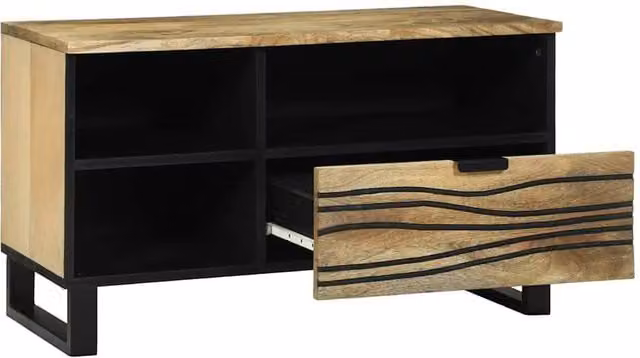 Berkfield Home Media Storage Cabinet in Brown and Beige, Solid Mango Wood, W/D/H: 80 x 33.5 x 46 cm