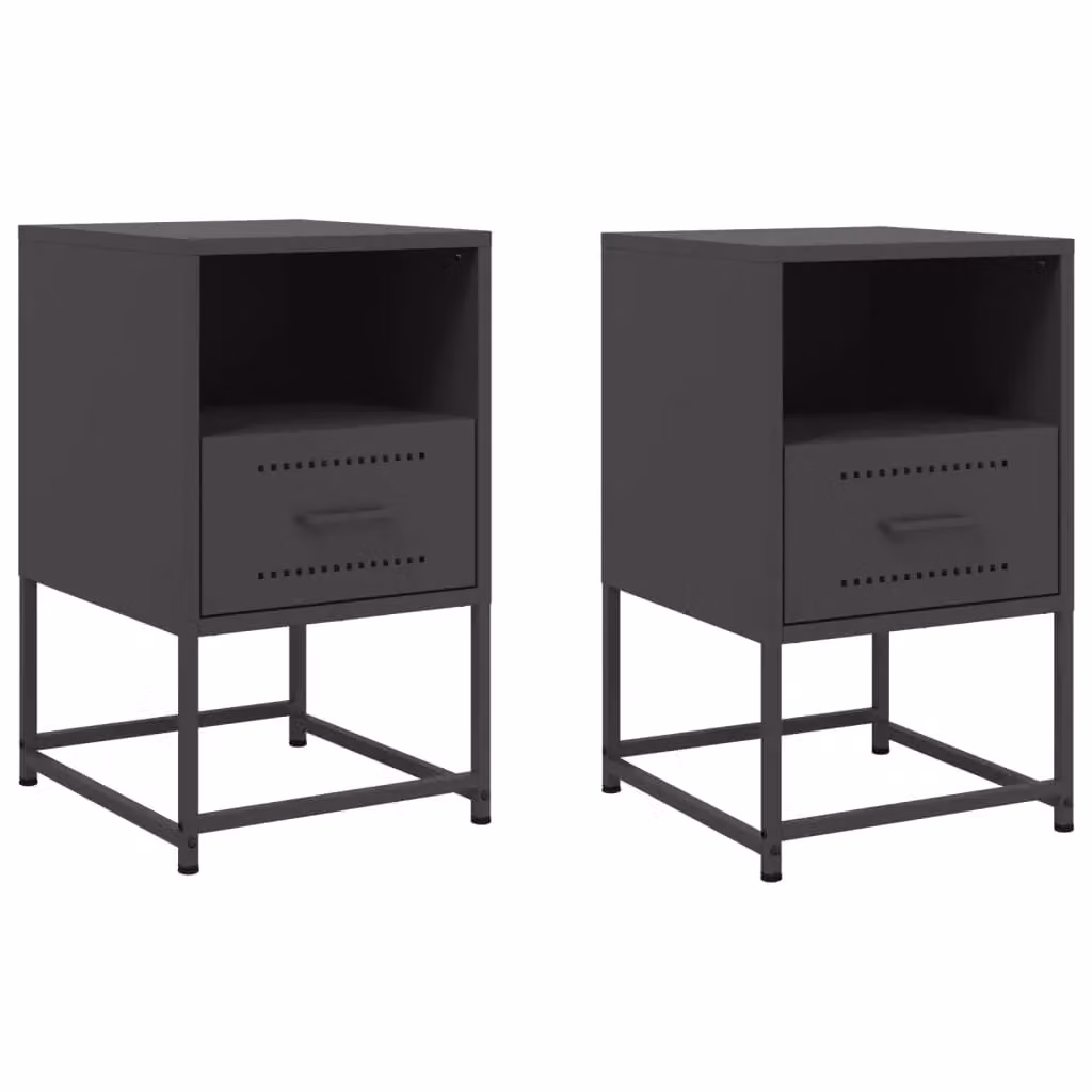 Berkfield Home Set of 2 Black Metal Bedside Cabinets, W/D/H: 36 x 39 x 60.5 cm – 2