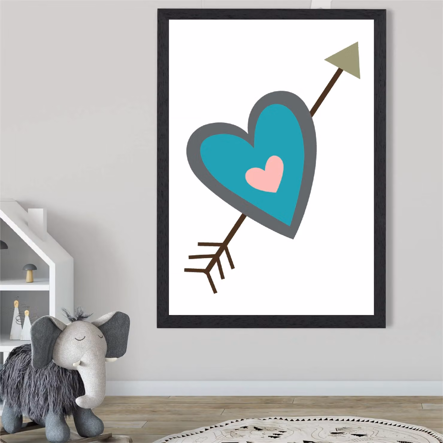 ARTZE Tribal Blue Heart and Arrow Framed Print in Black Frame, Multicolour, A2 – 2