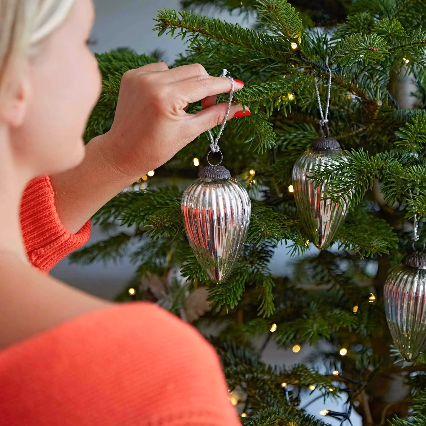 Paper High Set of 3 Silver Antique Effect Glass Teardrop Christmas Bauble Hanging Ornaments – 2