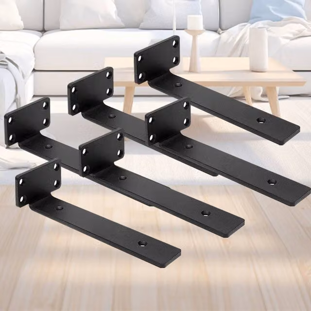 Ventryn 6-Piece Black Heavy Duty Cast Iron Wall Mount Shelf Brackets – 1