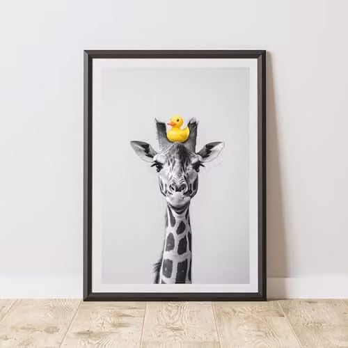 60 SECOND MAKEOVER Giraffe Rubber Duck On Head Animal Print Paper Poster, A4