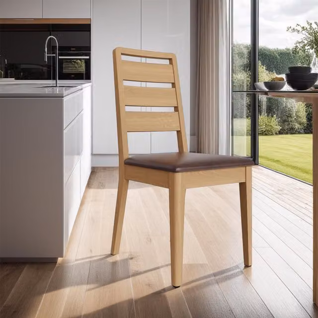 FWStyle Pair of Scandinavian Faux Leather and Natural Oak Dining Chairs in Brown