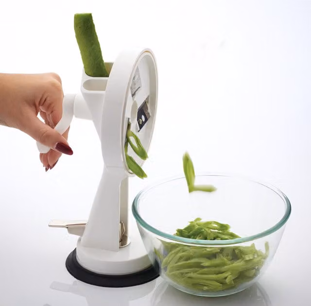 KitchenCraft Traditional Style Rotary Bean Slicer with Multiple Stainless Steel Blades and Non-Slip Base, White