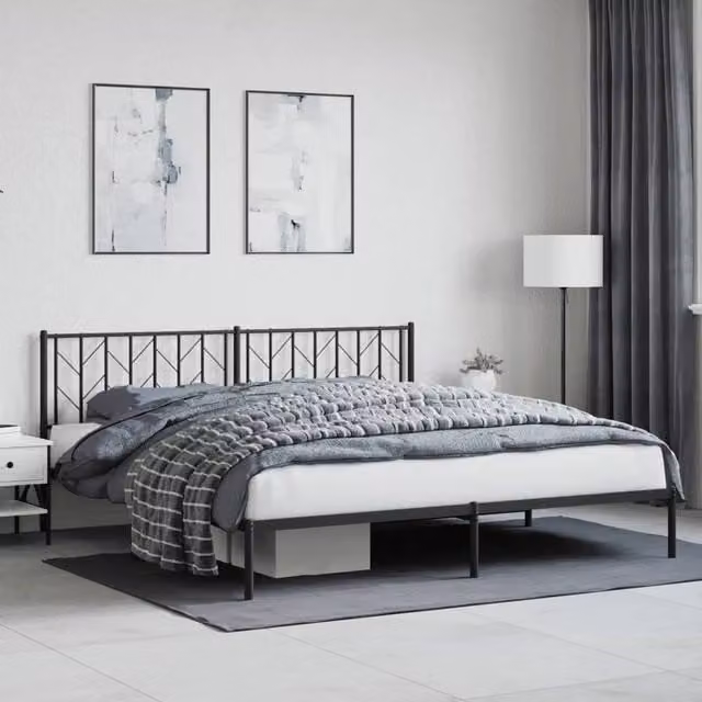 Berkfield Home Metal Bed Frame with Headboard in Black W/D/H: 193 x 203 cm – 1