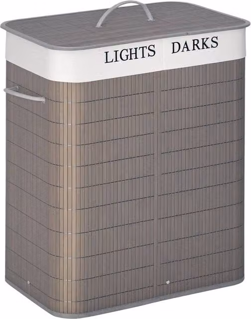 KORVIXA 100L 2-Compartment Laundry Basket in Light Grey