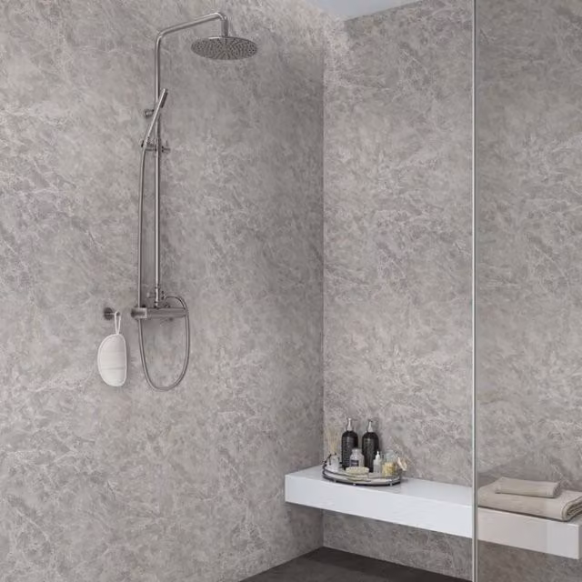 Neptune Bardiglio Marble Look Grey Bathroom Wall Panel, W: 100 cm, H: 240 cm, D: 1 cm