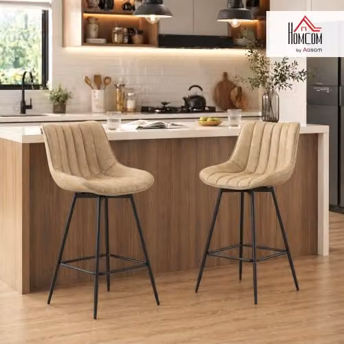 HOMCOM Set of 2 Modern Swivel Bar Stools with Backrest in Brown Synthetic Leather – 2