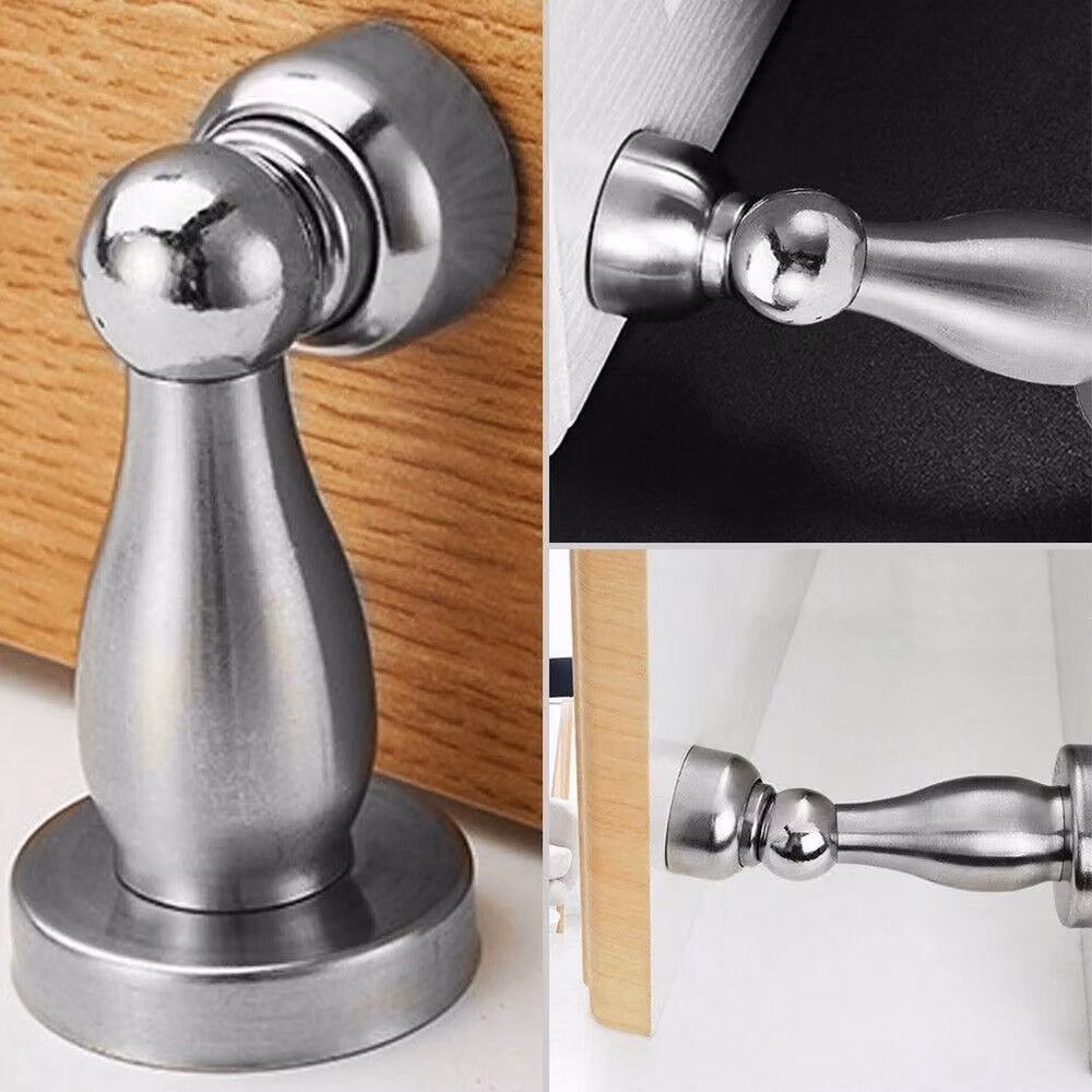 Kelvenix 4 Pack Magnetic Door Stop Buffer Wedges in Silver and Chrome, Wall Mounted, W: 52 cm – 2