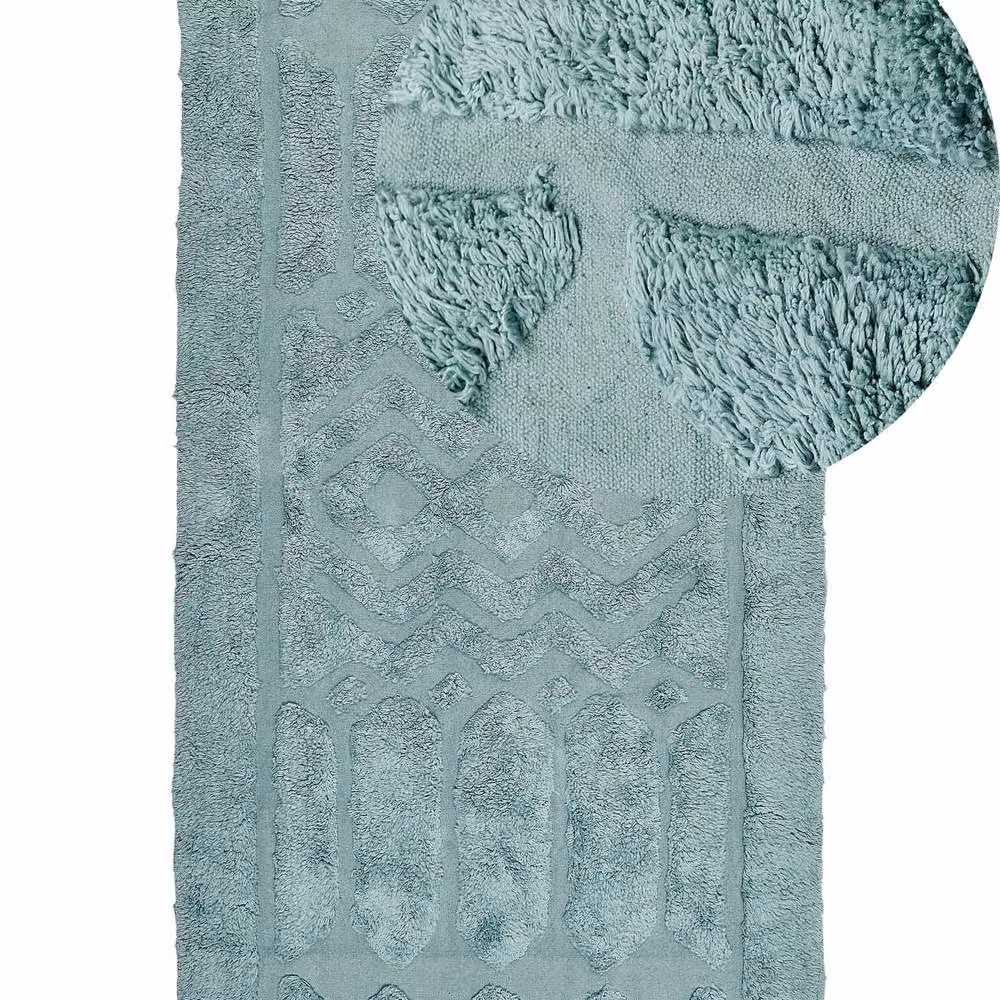 Wyld and Coco Green Mint Geometric Cotton Shaggy Rectangular Rug W: 80 cm, L: 150 cm – 2