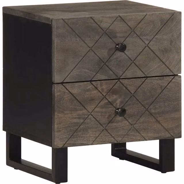 Berkfield Home Black Mango Wood Bedside Cabinet W: 40 cm, D: 33 cm, H: 46 cm