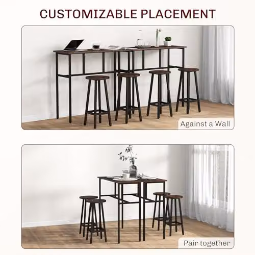HOMCOM 6-Piece Breakfast Bar Table and Stools Set in Rustic Brown – 3