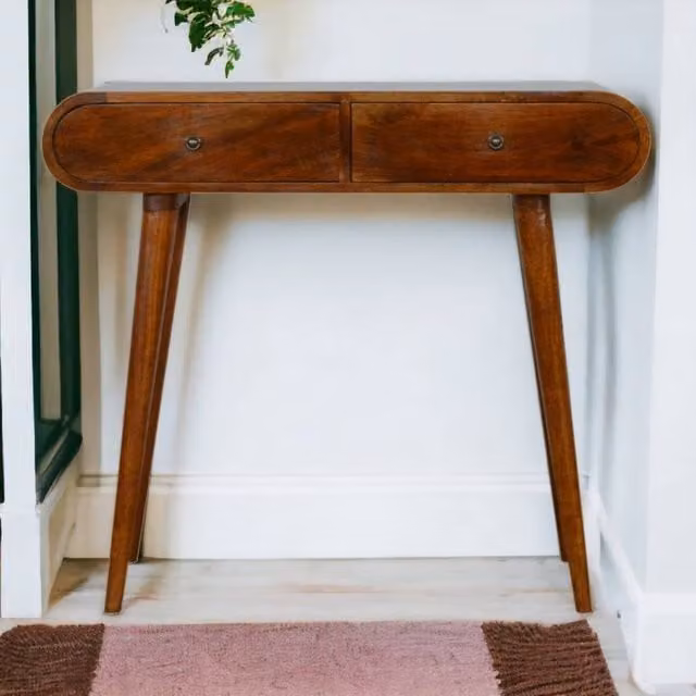 STILVORA Modern Rectangular Solid Mango Wood Console Table in Brown