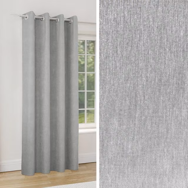 Knightsbridge Grey Chenille Blackout Eyelet Single Door Curtains