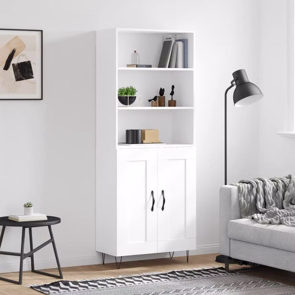 Berkfield Home Modern White Highboard with Hinged Doors and Internal Shelves, W: 69.5 cm, D: 34 cm, H: 180 cm – 2