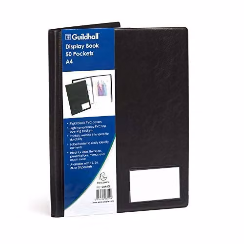 Exacompta Guildhall Collection Premium A4 Display Book with 50 Pockets and 100 Viewing Pages, Black