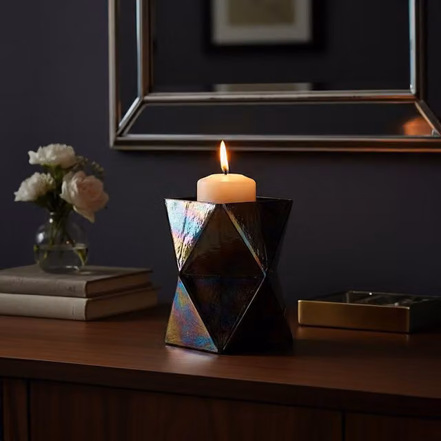 Orsina Rambia Large Oil Slick Glass Candle Holder in Multicolour