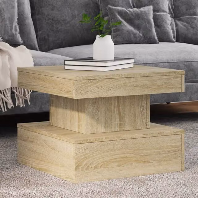 Berkfield Home Modern Square Coffee Table with LED Lights in Sonoma Oak Brown, W/D/H: 50 x 50 x 40 cm