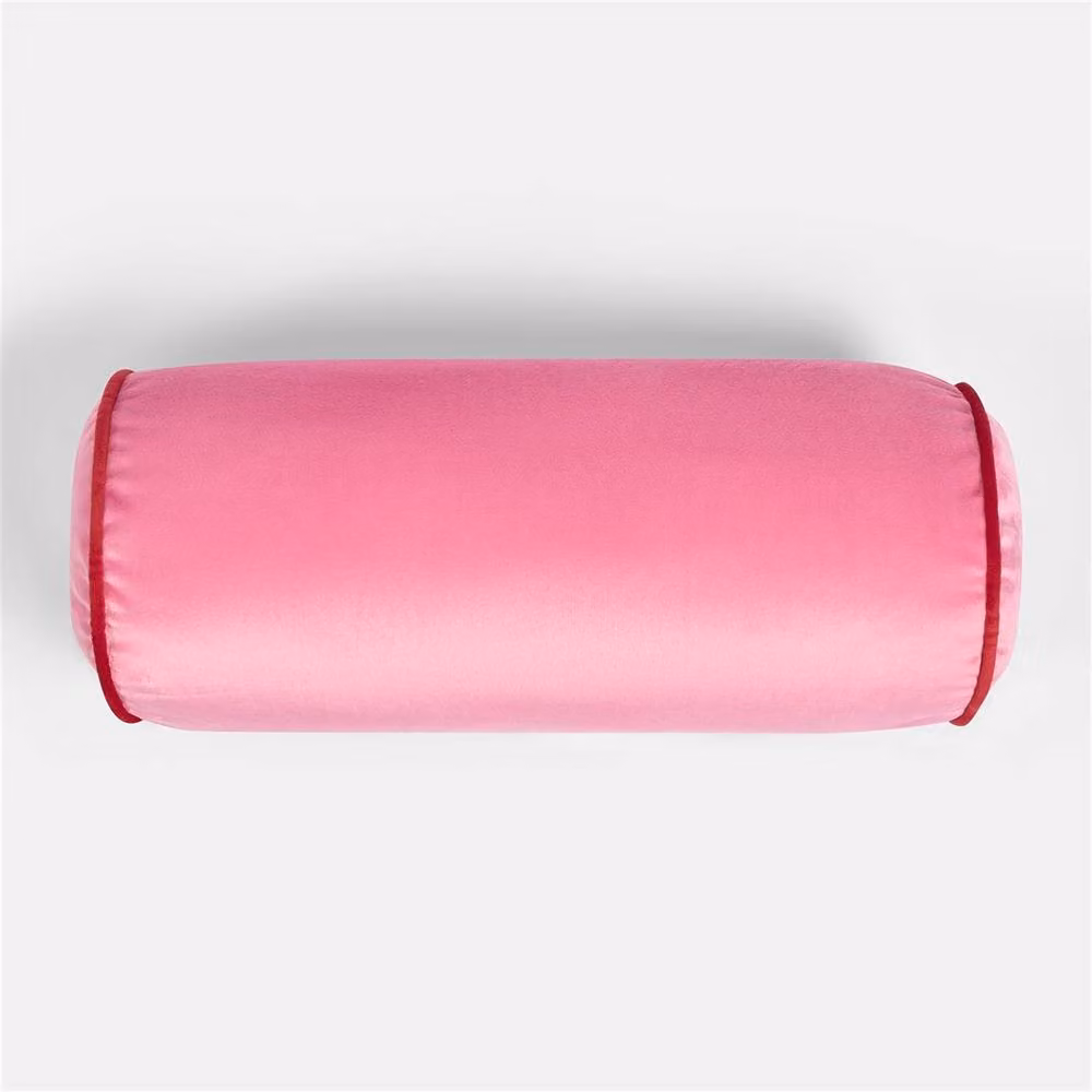 FLAVORA Pink and Red Matte Velvet Piped Edge Bolster Cushion, W: 190 cm, D: 100 cm – 2