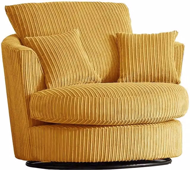 Furnishings For Less UK Luxor Jumbo Cord Fabric 360 Degree Swivel Single Seater Chair in Yellow