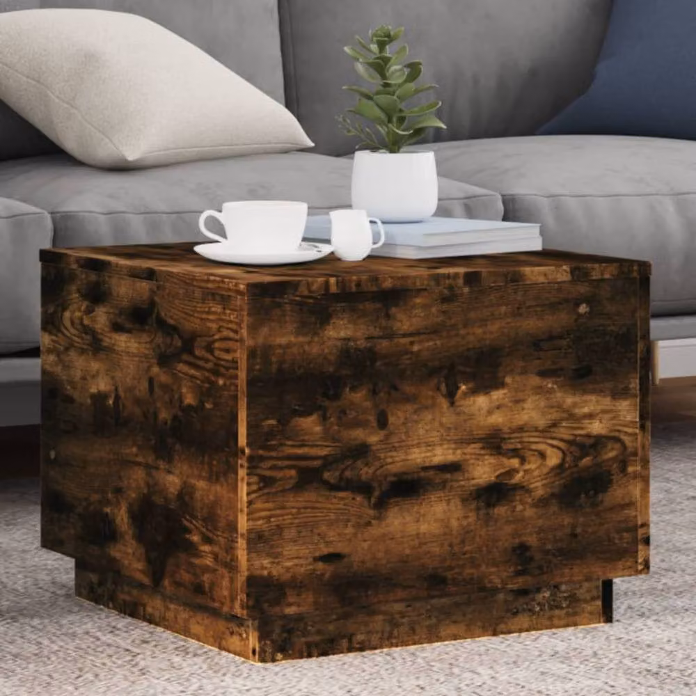 Berkfield Home Modern Square Coffee Table with LED Lights in Smoked Oak Brown, W/D/H: 50 x 50 x 40 cm – 2