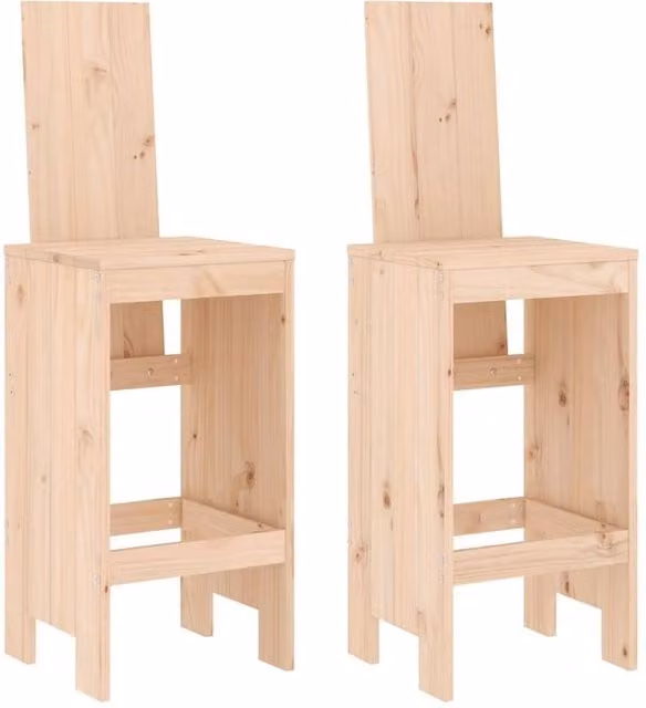 Berkfield Home Set of 2 Rustic Solid Pine Bar Stools in Natural, W/D/H: 40 x 42 x 120 cm