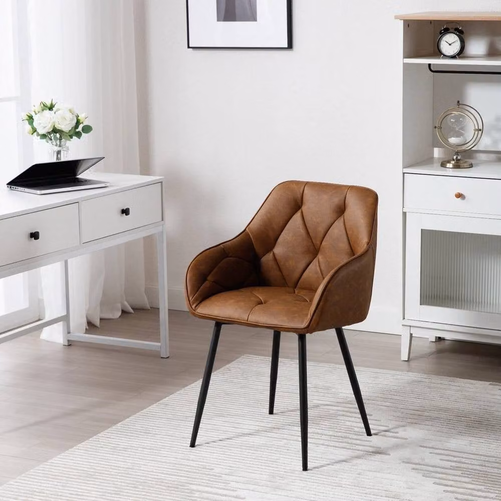 FORGEVIO Set of 4 Brown Synthetic Leather and Metal Dining Chairs – 3