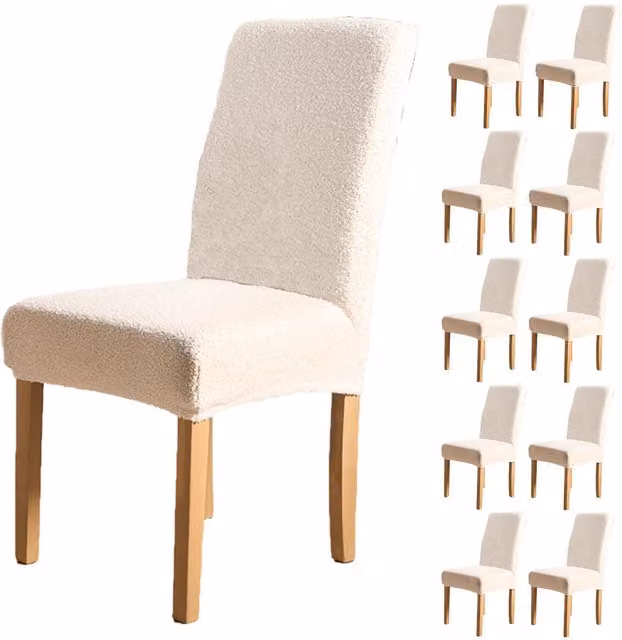 OHS Boucle Elastic Stretch High Back Dining Chair Protector Cover, Cream, Pack of 10