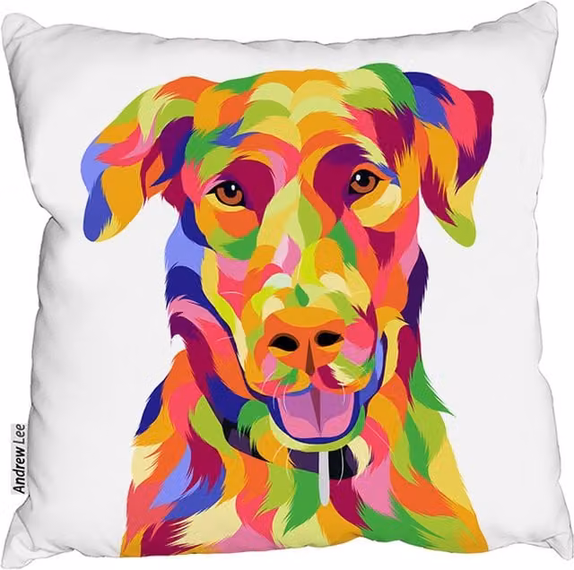 Benjamin Tate Design LTD Dog Pop Art Outdoor Cushion, Yellow and Multicolour, W: 60 cm, H: 60 cm