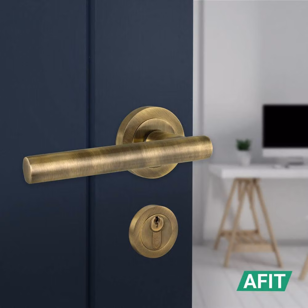 AFIT Antique Brass Euro Cylinder Door Handle Lock and Hinges Complete Set in Bronze, 150 x 150 mm – 4