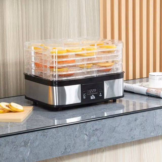 HOMCOM 5 Tier Food Dehydrator with Digital Display and Timer, 245W, Silver