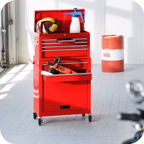 tectake Lockable and Rollable Steel Tool Chest in Red – 2
