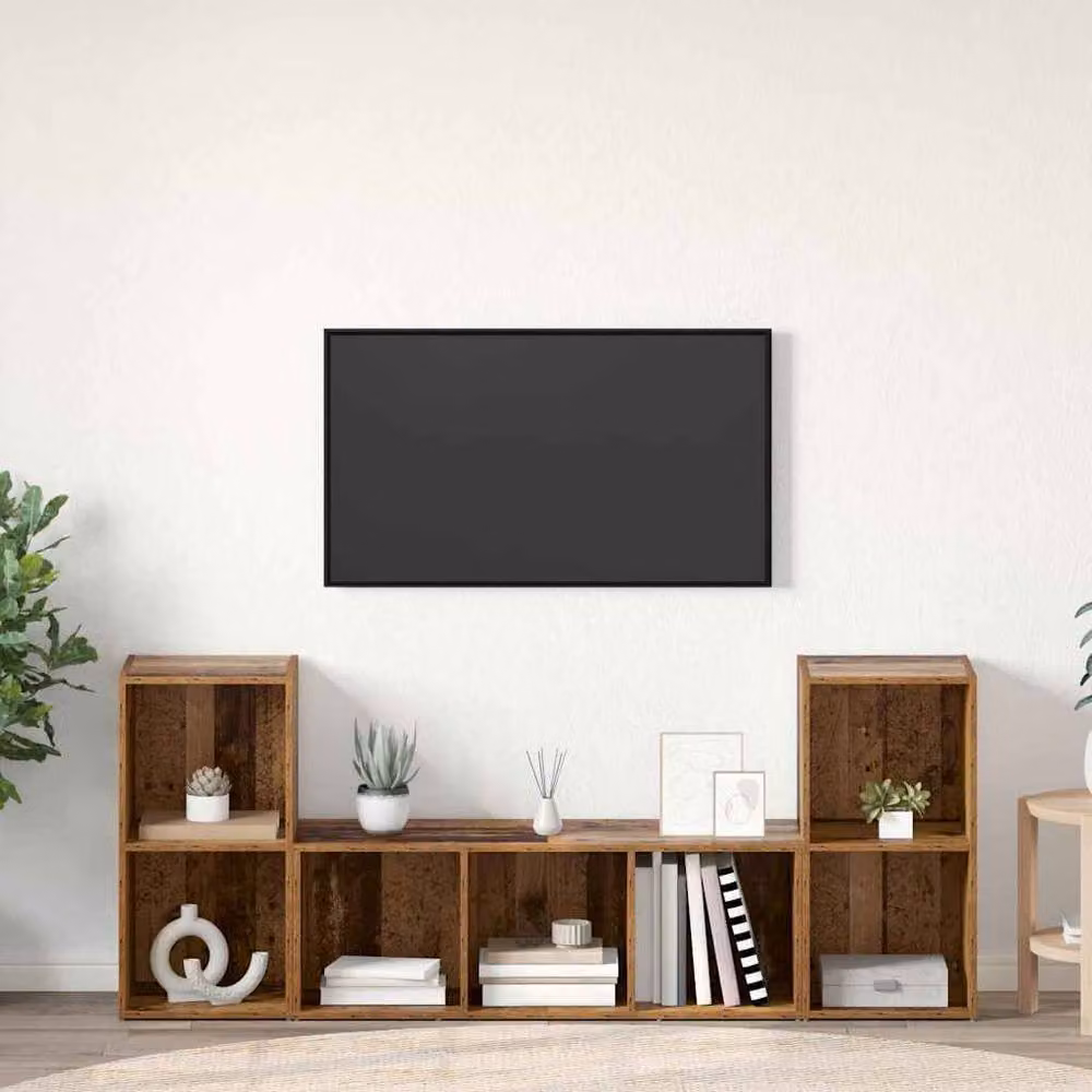 Berkfield Home 3-Piece Brown TV Cabinet Set made from Engineered Wood, W/D/H: 107 x 35 x 37 cm – 2